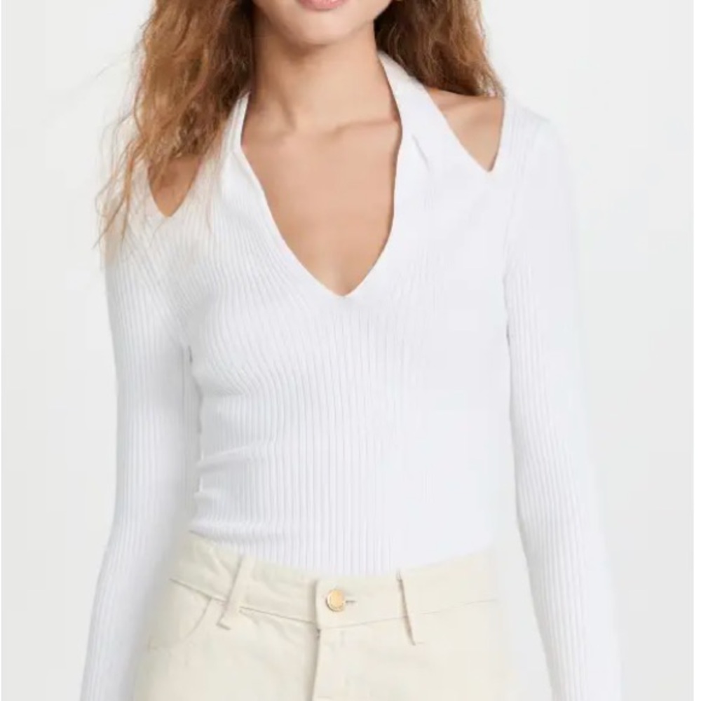 A.L.C. White Ribbed V-Neck Top